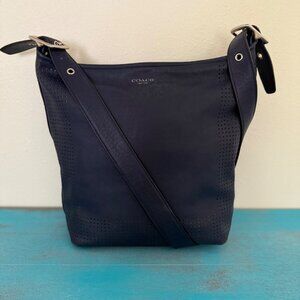 Coach Navy Blue Legacy Perforated Leather Duffle Crossbody 22762